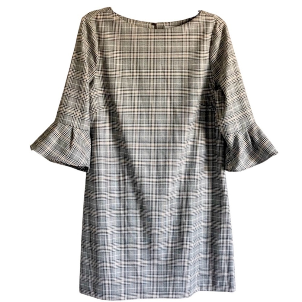H&M Plaid Sheath Dress with 3/4 Bell Sleeves